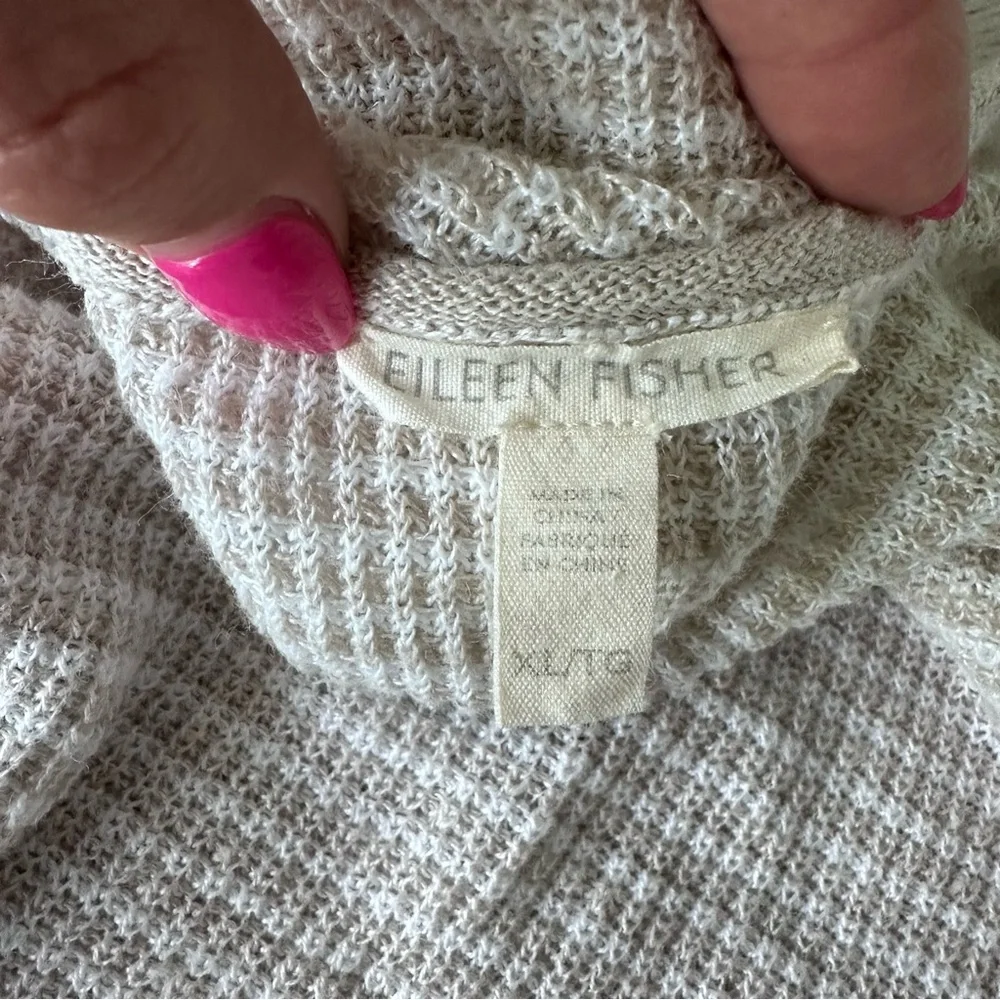 Eileen Fisher 100% Organic Linen Knit Beige Short Sleeve Top XL - Picture 3 of 10